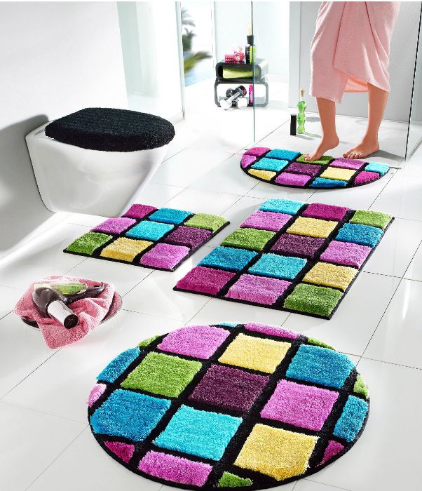 BADTEPPICH 50 x 90 BLACK LILA BLAU GRÜN BADEMATTE VORLEGER BADETEPPICH