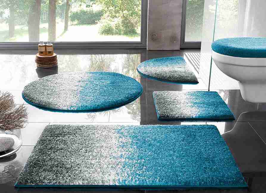 1 St BADEMATTE 70 x 120 BLAU GRAU BADTEPPICH FARBVERLAUF MELANGE