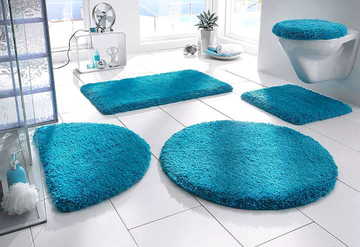 2 tlg SET BADGARNITUR AQUA TÜRKIS STAND WC VORLEGER DECKELBEZUG TEPPICH