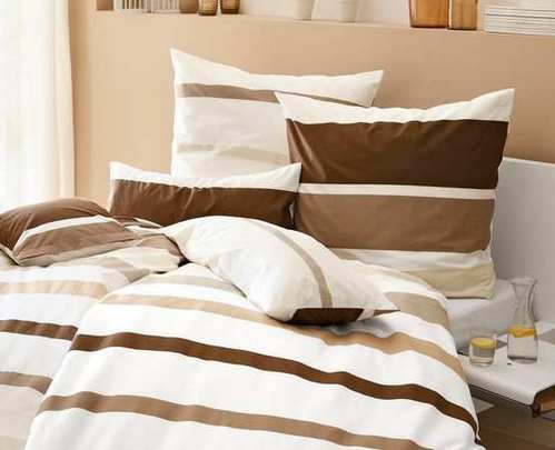 2 tlg BETTWÄSCHE 155 x 220 BRAUN NATUR BETTGARNITUR RENFORCE STREIFEN